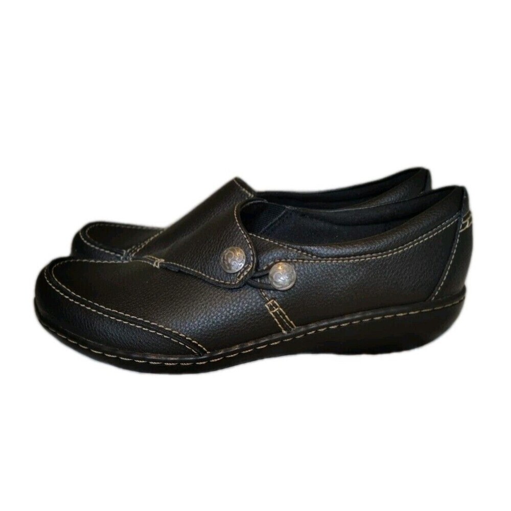 Clarks Collection Black Leather Slip On Loafers Women’s Size 9 M NWOT Comfort